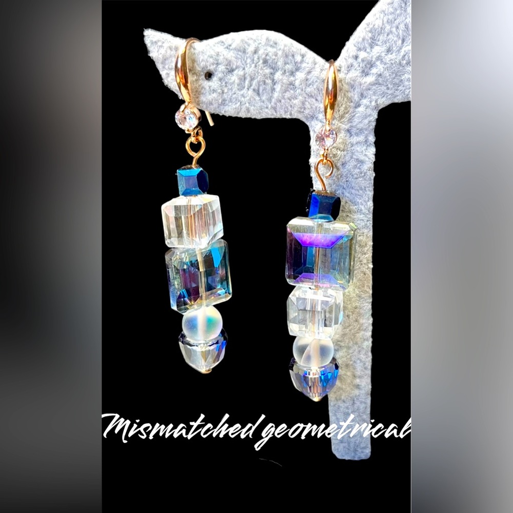 Cute mismatched shiny crystal earrings
